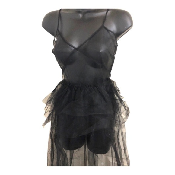 Black sheer mesh‎ chiffon tulle peplum goth tutu v-neck dress size medium new - Picture 10 of 10